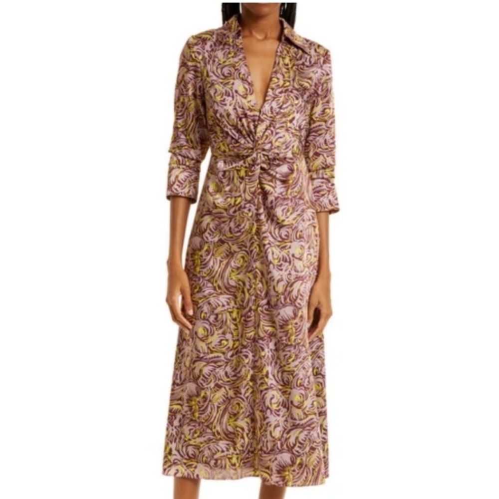 Cinq A’ Sept Dayna Rose Print Chiffon Midi Dress size 2